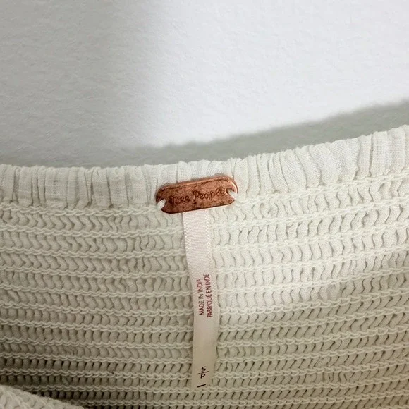 Free People Perfect Storm Midi Dress Ivory Lace Eyelet Smocked Puff Sleeve Small - Picture 5 of 7